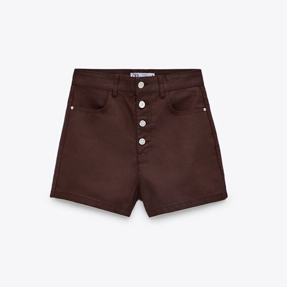 Zara Burgundy Coated Mom fit Shorts - Picture 12 of 12
